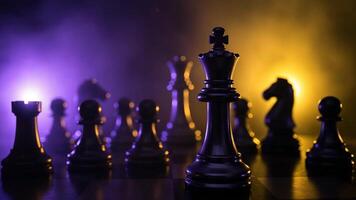 xadrez jogos estratégia com dramático iluminação conjuntos a etapa para vitória video