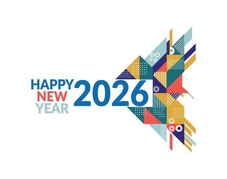 Happy new year 2026 abstract geometric design with colorful shapes vector