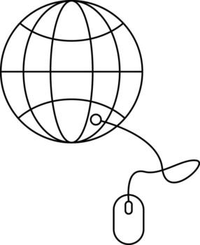 Globe connected with computer mouse symbolizing global internet connection. vector