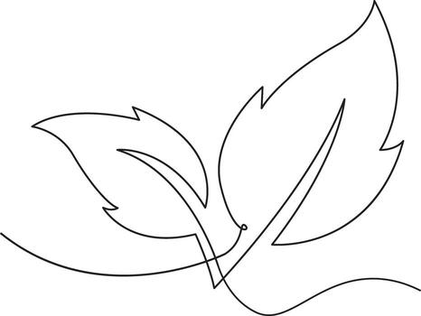 One continuous line drawing of leaf symbol, minimalist botanical outline Illustration. vector