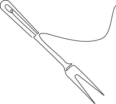 A minimalist continuous line drawing depicts a two-pronged carving fork with a flowing, abstract line extending from its handle. vector