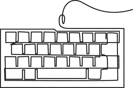 un minimalista línea dibujo de un teclado, exhibiendo llaves y un conectando cable en un simple, artístico estilo. vector