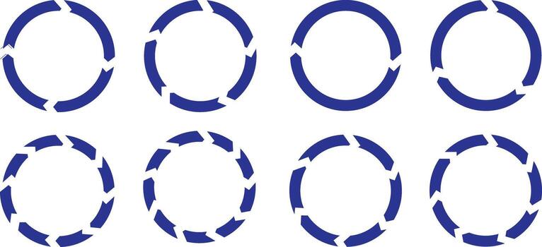 Blue pie chart collection showing circle divisions for infographic and business analysis. vector