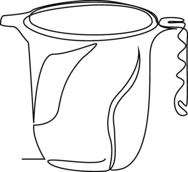 A minimalist, single-line drawing of a pitcher with a handle and spout, showcasing its simple form and utility. vector