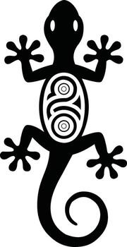 Tribal style gecko lizard silhouette design with internal spiral patterns vector