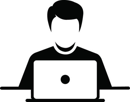 Modern programmer icon silhouette working on laptop computer for digital technology and software development concepts vector