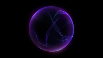 A flexible, wavy sphere in blue and purple. Swirling, undulating motion of a dim sphere. Abstract orb background depicting technology, science, engineering, and artificial intelligence. 4K loop video