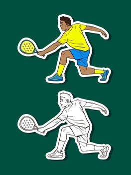 Dynamic Padel Player Sticker Set in Action Pose vector