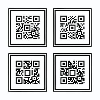 Four black and white Q R codes QR code squares vector