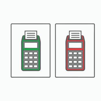 Green and red payment terminals with receipts pos machine vector