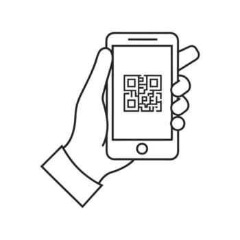 Hand holding smartphone displaying Q R code mobile phone vector