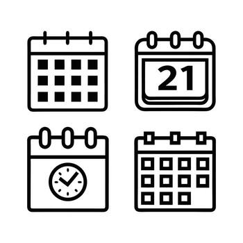 Four calendar icons with date and clock time schedule vector