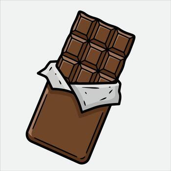 Cartoon chocolate bar with wrapper partially opened on white background vector