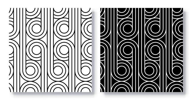 Set of Seamless Abstract Curved Line Geometric Patterns, . vector