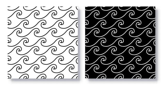 Set of Seamless Ocean Wave Patterns, . vector