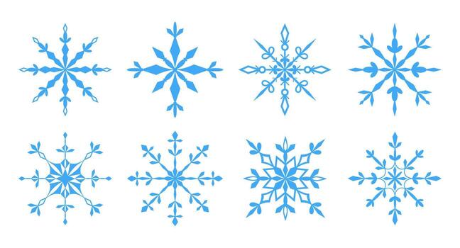 Set openwork snowflakes on white background. Icon set. Symbol cold or frost. Holiday element. vector