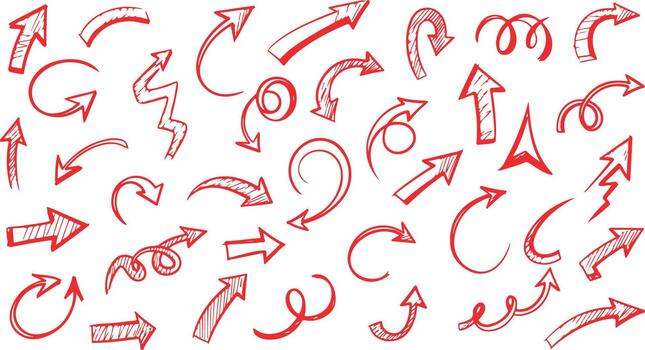 Collection of red hand-drawn arrows vector