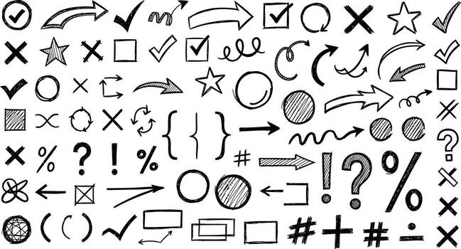 Doodle icons and symbols collection vector