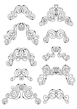 Set of line curl corners. Modern decorative retro linear elements. vector