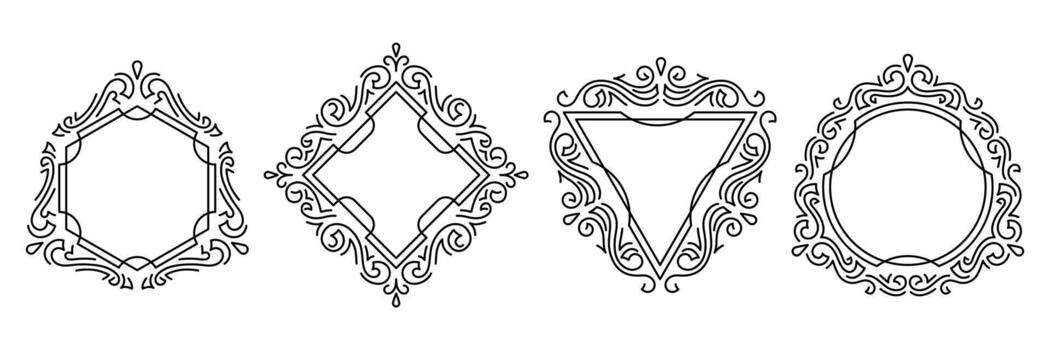 Set of curl line retro frames. Modern decorative linear backgrounds. vector