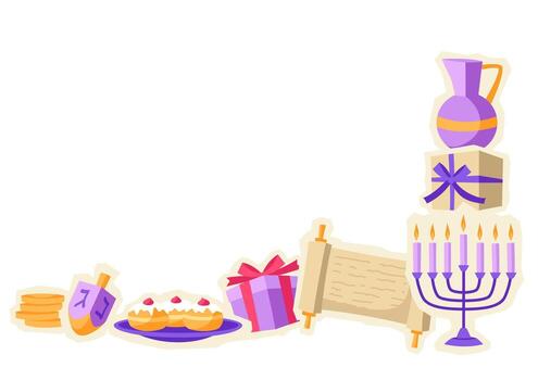 Happy Hanukkah background design with stickers. Illustration with holiday objects. vector