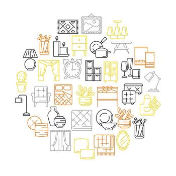 Home decor icons background des. Domestic items thin line illustration. vector
