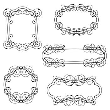 Set of line curl frames design. Modern decorative linear backgrounds. vector