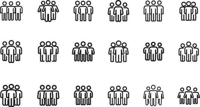 Diverse Collection of Stylized Crowd Icons Representing Groups and Collaboration vector