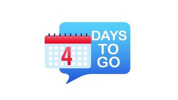 Animated countdown with calendar showing 4 days to go on white and green screen video