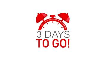 Red Alarm Clock with Three Days to Go Countdown on White and Green Screen video