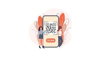 mulheres mostrando qr código em Smartphone tela em branco e verde tela fundo video