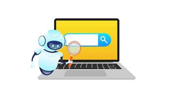 robot zoeken informatie gebruik makend van laptop computer met blanco zoeken bar video