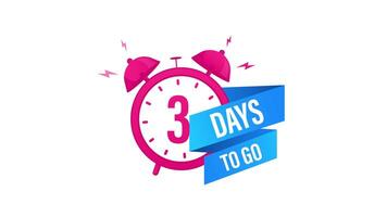 animerad larm klocka räkning ner tre dagar på vit och grön skärm bakgrund video