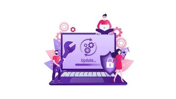Software update process with technicians maintaining security on a laptop video