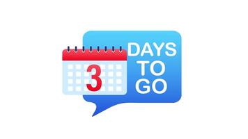 animerad nedräkning med kalender som visar 3 dagar till gå på vit och grön skärm video