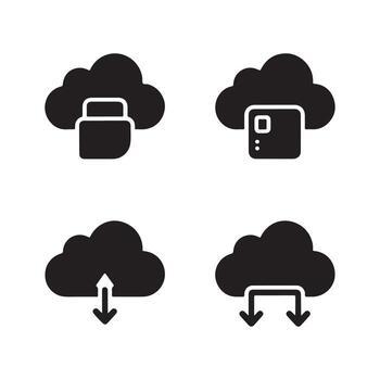 Cloud Storage Secure Upload Download Icons vector