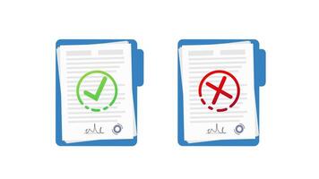 dokument med signatur, kolla upp mark och korsa mark på vit och grön skärm video