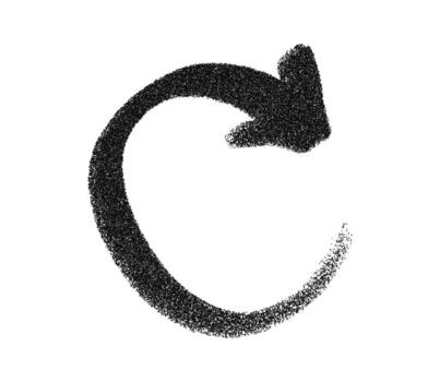 Circular spray paint arrow in grunge graffiti style. Hand drawn loop arrow with textured stroke, symbol for recycle, repeat, navigation and abstract motion design vector