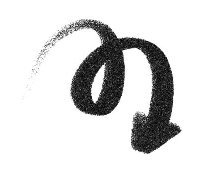 curvo rociar pintar flecha señalando abajo. grunge pintada lazo flecha con texturizado ataque, mano dibujado bosquejo símbolo para dirección, navegación y calle diseño vector