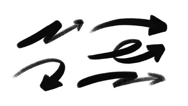 rociar pintar flechas conjunto en grunge pintada estilo. garabatear colección con texturizado trazos, mano dibujado bosquejo flechas para navegación, movimiento, urbano y resumen diseño vector