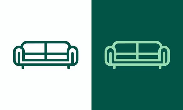 moderno minimalista línea Arte icono de un cómodo sofá en un división antecedentes para interior diseño conceptos vector