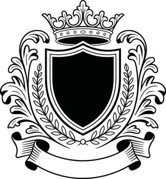 Ornate crest with crown shield and laurel branches banner vector