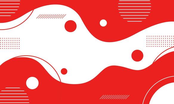 Abstract Red and White Geometric Background with Wavy Shapes and Lines. vector