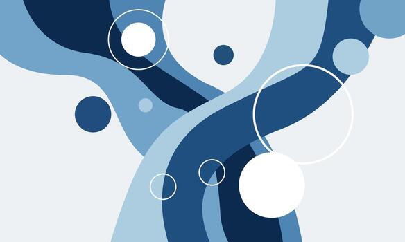 Abstract Blue Tones with Circles and Wavy Shapes Design. vector