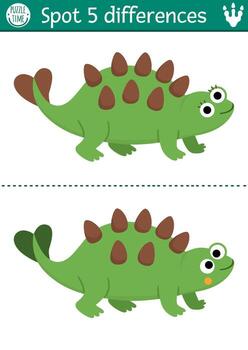 Find differences game for children. Dinosaur educational activity with brontosaurus. Puzzle for kids with little ancient animal. Printable worksheet, page for logic and attention skills vector