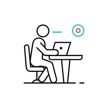 oficina contorno icono de persona utilizando ordenador portátil a escritorio con antecedentes vector