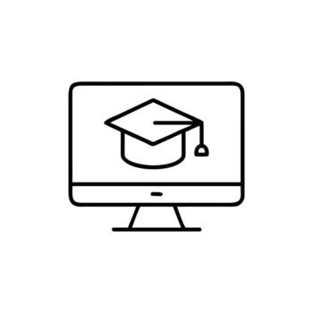 en línea graduación icono con un graduación gorra dentro un computadora pantalla, aislado vector