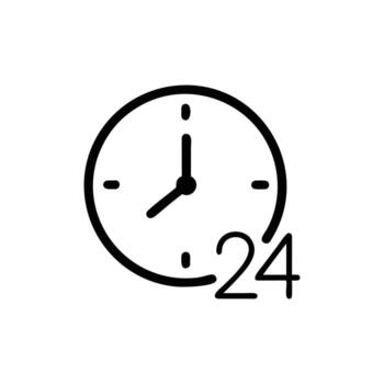 Outline Clock Icon with 24 Hours Service on Background vector