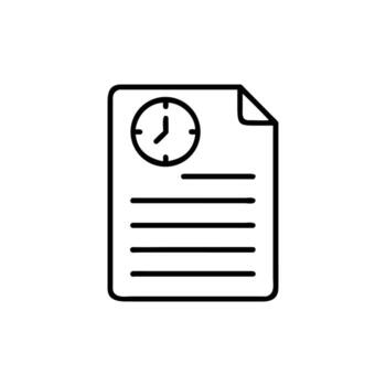 Outline Icon of Paper Sheet with Clock Showing Time on Background vector