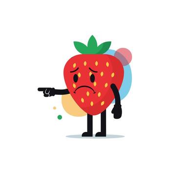 triste fresa personaje señalando a el lado con un decepcionado expresión, ideal para transporte negativo sentimientos o conceptos en vibrante diseños vector